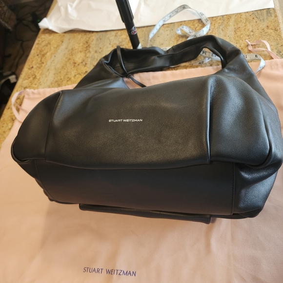 Stuart Weitzman Black Italian Leather Hobo Bag Made In Italy - Picture 6 of 11